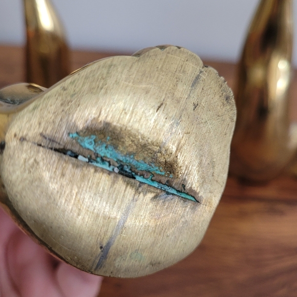 Vintage Solid Brass Cat Sculptures Set Of 3 Long Necks MCM Shows Wear - Picture 9 of 11